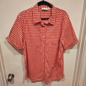 The D & Co. Denim & Company Women's Red & White Gingham Plaid Button Down Shirt